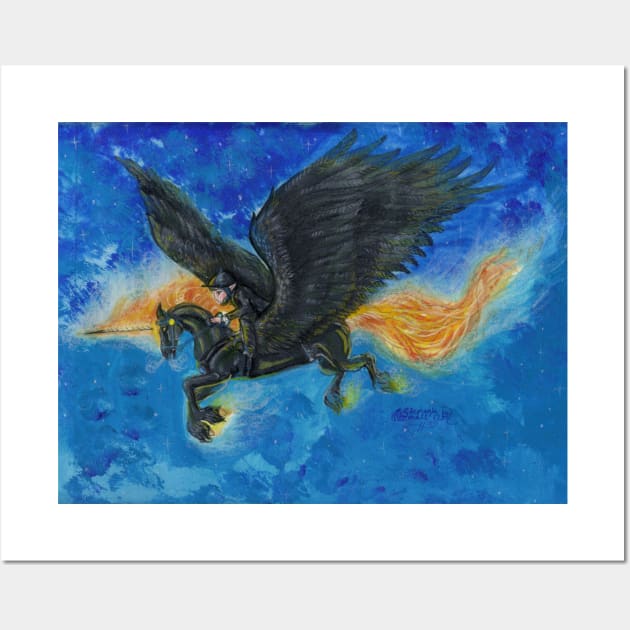 Winged Flaming Unicorn Rider Wall Art by pegacorna